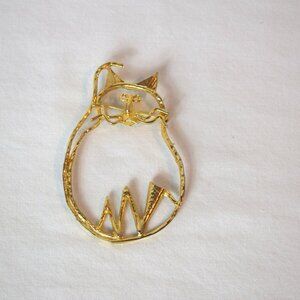 Vintage Large GoldTone Open Modernist Cat Pin Brooch